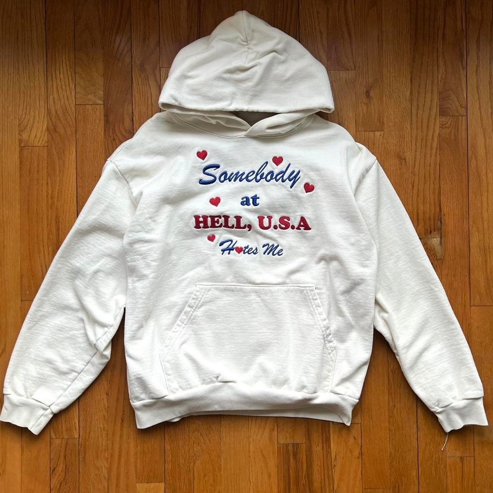 hell, USA hates me embroidered hoodie